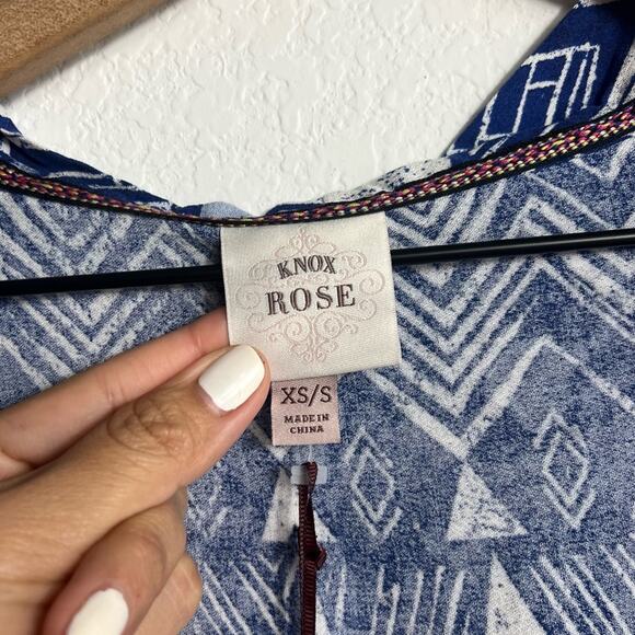 KNOX ROSE WOMEN'S RAYON DUSTER KIMONO CARDIGAN BLUE PAISLEY XS SMALL NEW - Picture 6 of 8